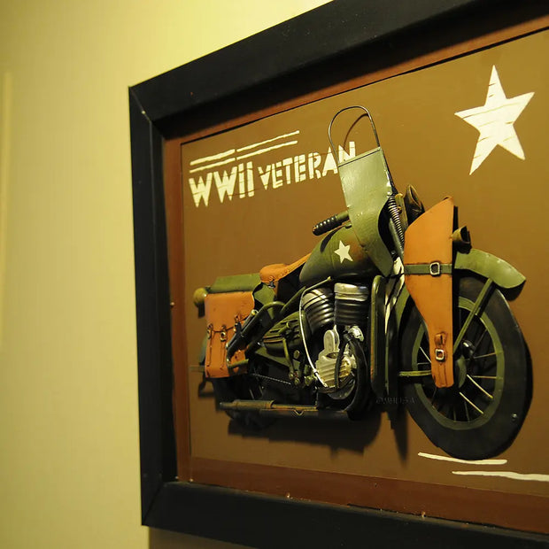 VINTAGE WWII MOTORCYCLE 3D PAINTING | Collectible Metal scale model Motorcycle 3D Painting