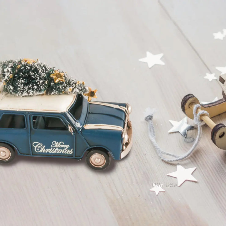 Handmade 1960s Mini Cooper Christmas Car Model Set of 2