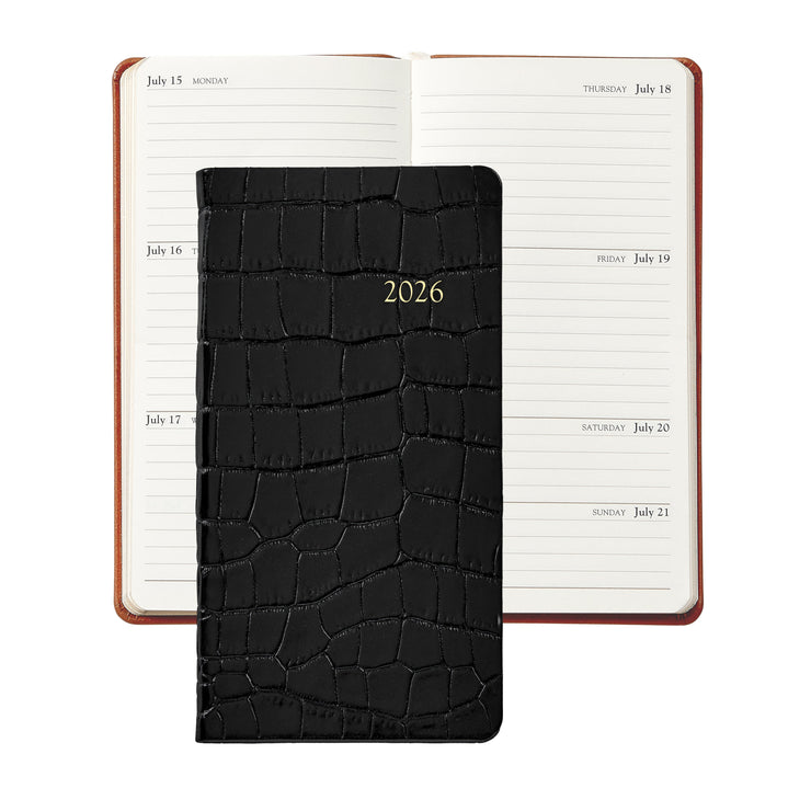 2026 Pocket Datebook Planner 6" - Traditional, Goatskin, & Crocodile Leather