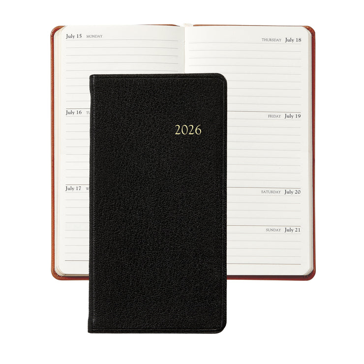 2026 Pocket Datebook Planner 6" - Traditional, Goatskin, & Crocodile Leather