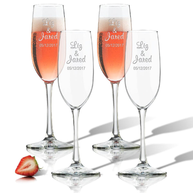 Personalized Glass Champagne Flutes, Set of 4, 8 oz. each - The National Memo